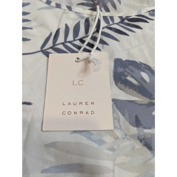 NWT Lauren Conrad Palm Leaf Short Sleeve Blouse Size XL  Women's White - Picture 4 of 8